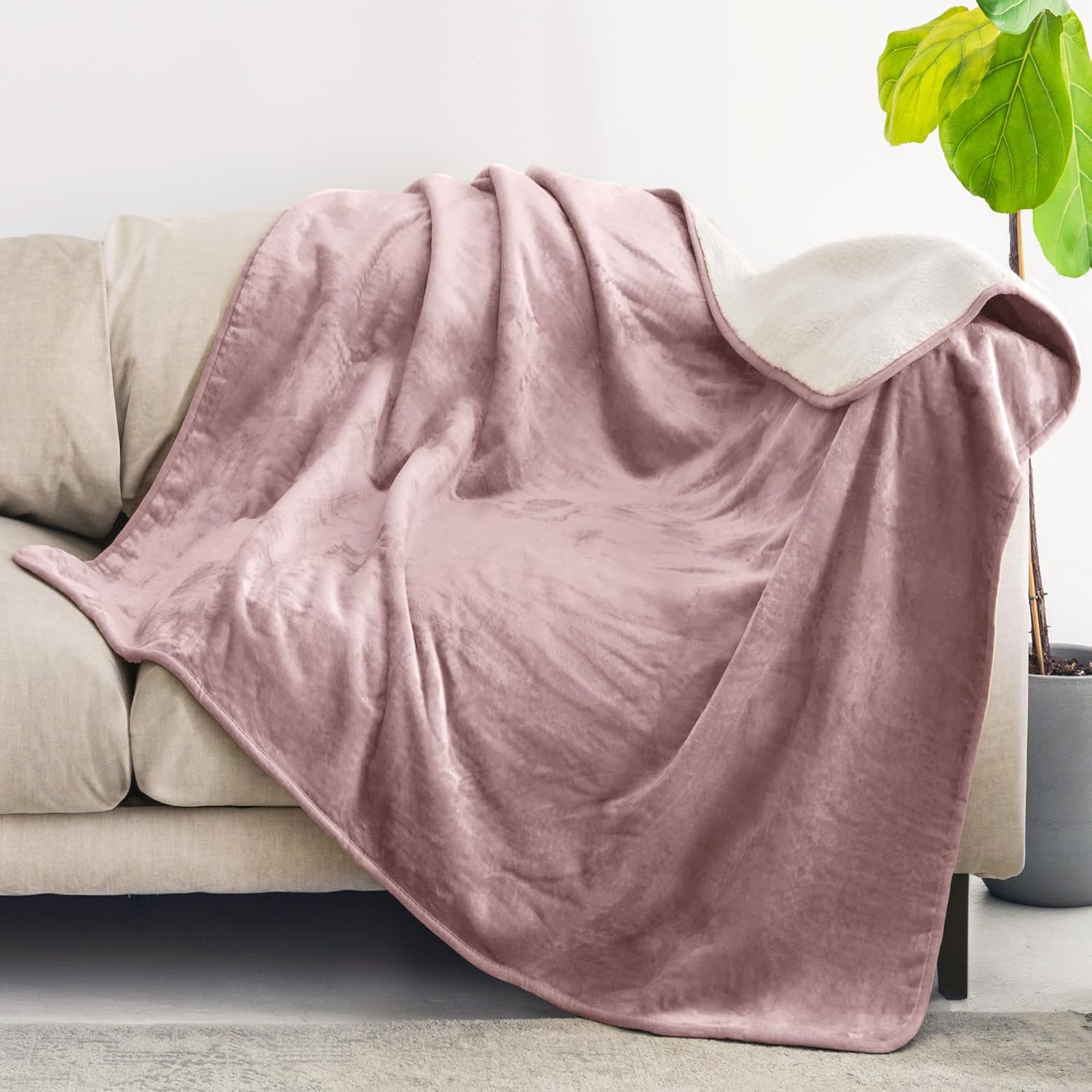 Detalle de Dreamzie wasserdichte Hundedecke 100x120 cm (reversibel, Sherpa-Fleece) – Hellrosa