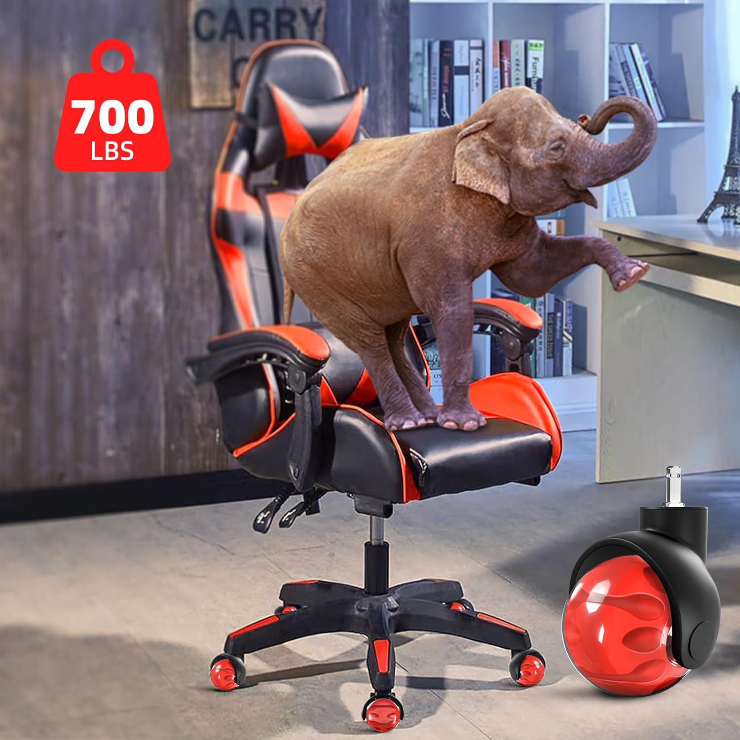 Thumbnail 3 de Sytopia Bürostuhl Rollen 5er-Set in Rot – 11 x 22 mm für Teppich & Hartboden, 50 mm Raddurchmesser