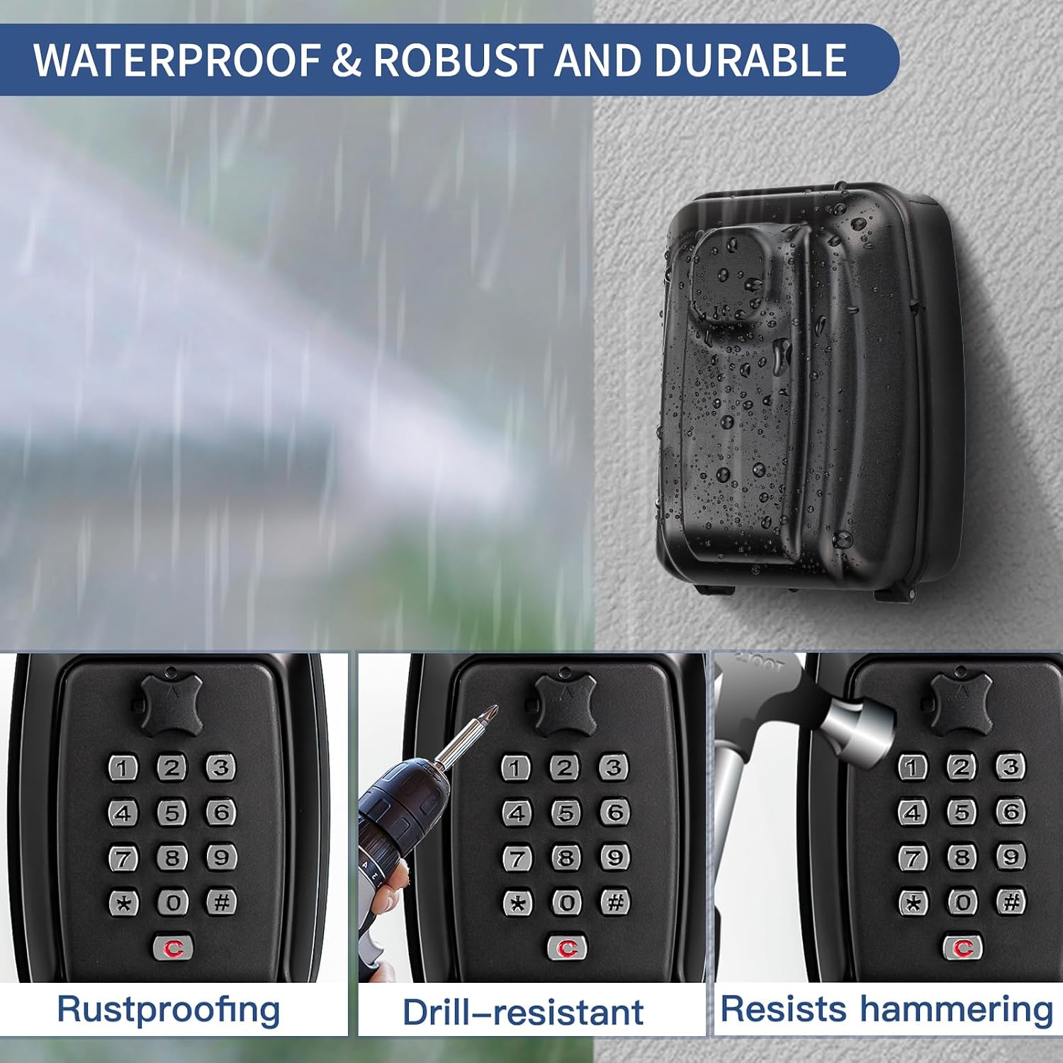 Detalle 2 de Tuocal Wall Mounted Key Safe with 12-Digit Resettable Combination and Weatherproof Cover