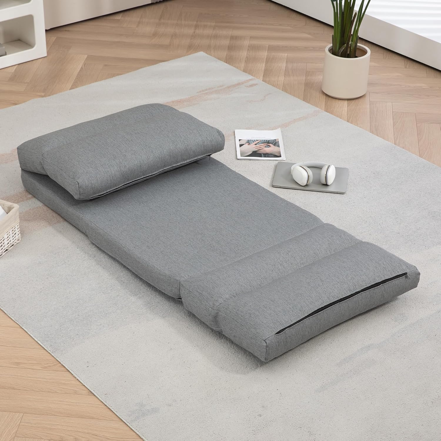 Thumbnail 6 de HOMCOM Canapé Paresseux chauffeuse 1 place – Fauteuil convertible en lit gris