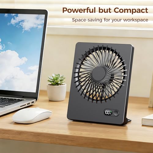 Detalle de TriPole Tischventilator Leise: USB-Akku-Ventilator mit 2000 mAh, 180° verstellbar, 3 Stufen, bis 16 Std., Schwarz