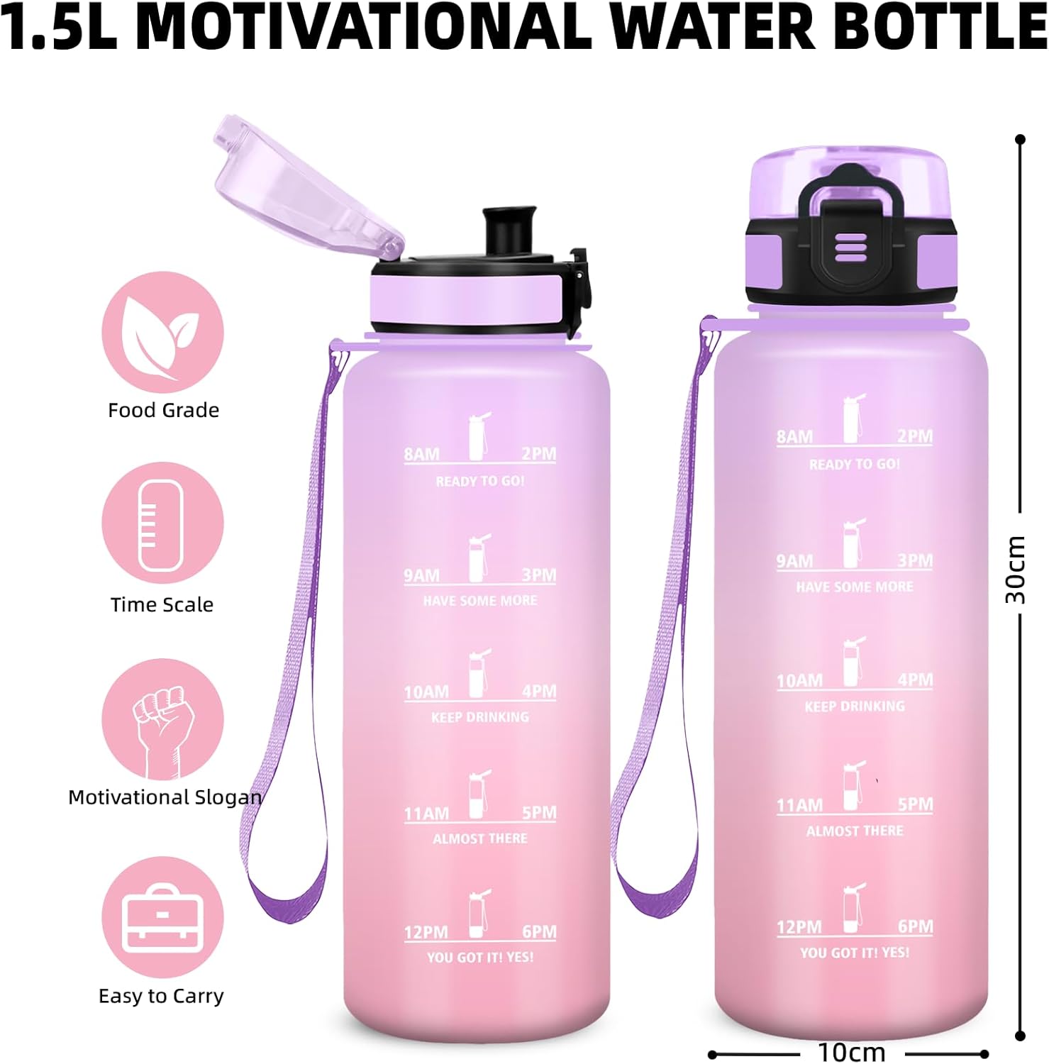 Thumbnail 2 de Botella Agua 1.5L con Marca de Tiempo 🚰 Ideal para Deporte y Viajes