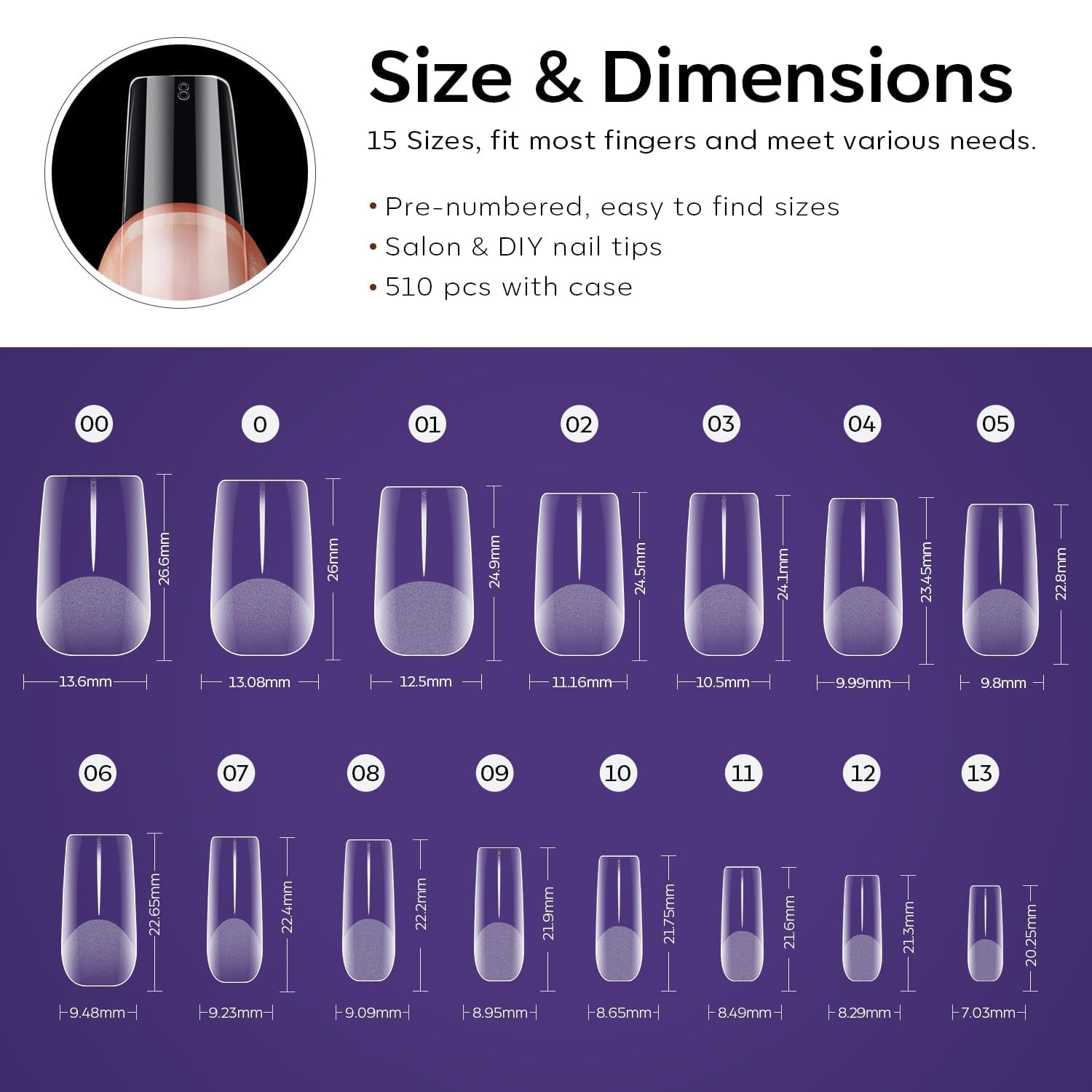 Detalle 2 de Modelones Nageltips 510 Stück – Full Cover Nagelspitzen, Medium Quadrat, PMMA Harz, DIY Gel/Nagelverlängerung