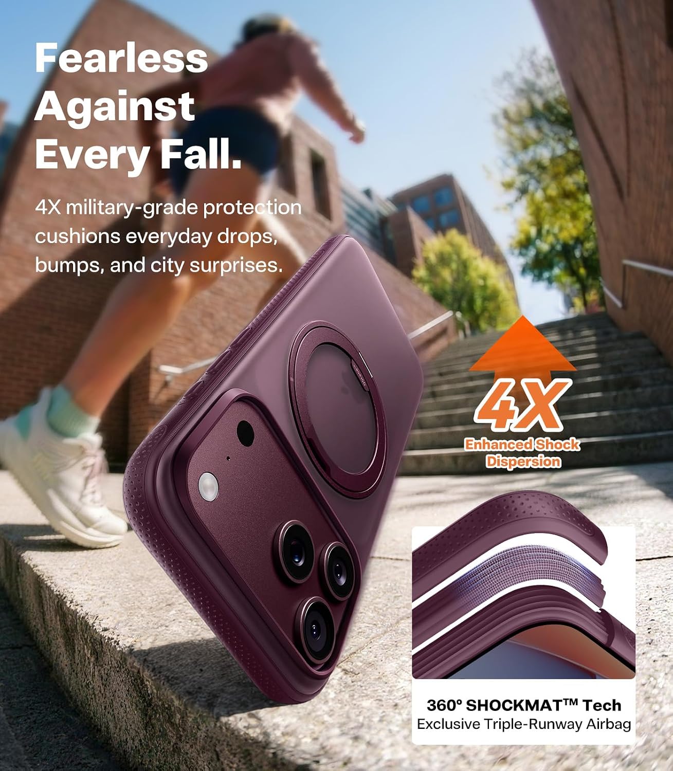 Detalle 2 de TORRAS O3 Fitness Series Case for iPhone 18 Pro Max, 360° Stand, Burgundy