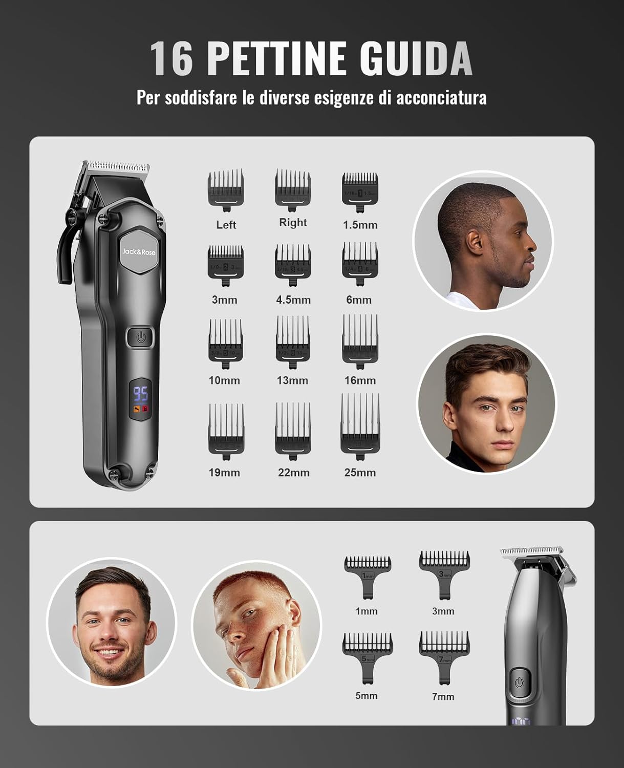 Thumbnail 4 de Jack & Rose set tagliacapelli uomo professionale con T-blade e regolabarba, impermeabile IPX7