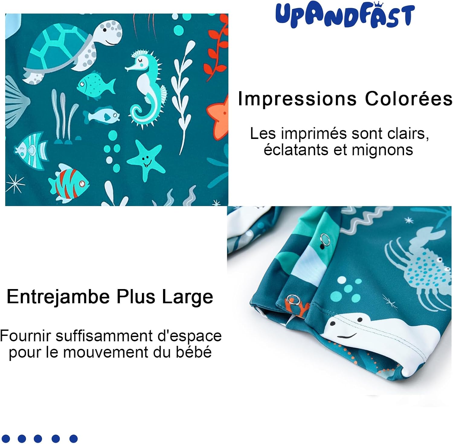 Thumbnail 3 de upandfast Maillot de Bain bébé garçon/fille à boutons et fermeture éclair, UPF 50+