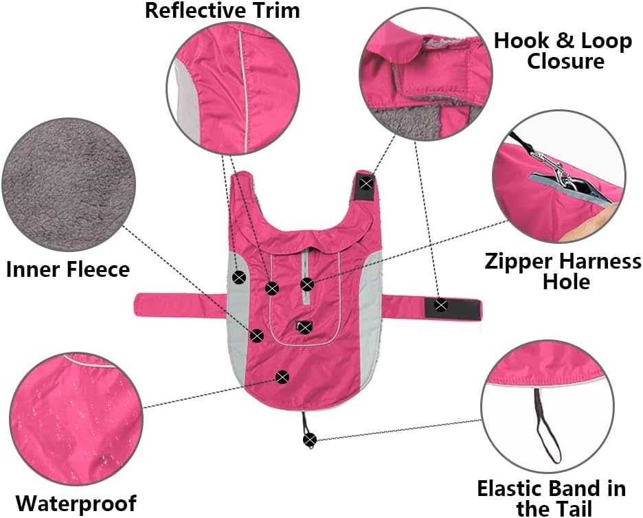 Thumbnail 2 de Morezi Dog Warm Coats Waterproof Jacket with Harness Hole (Pink) – XL