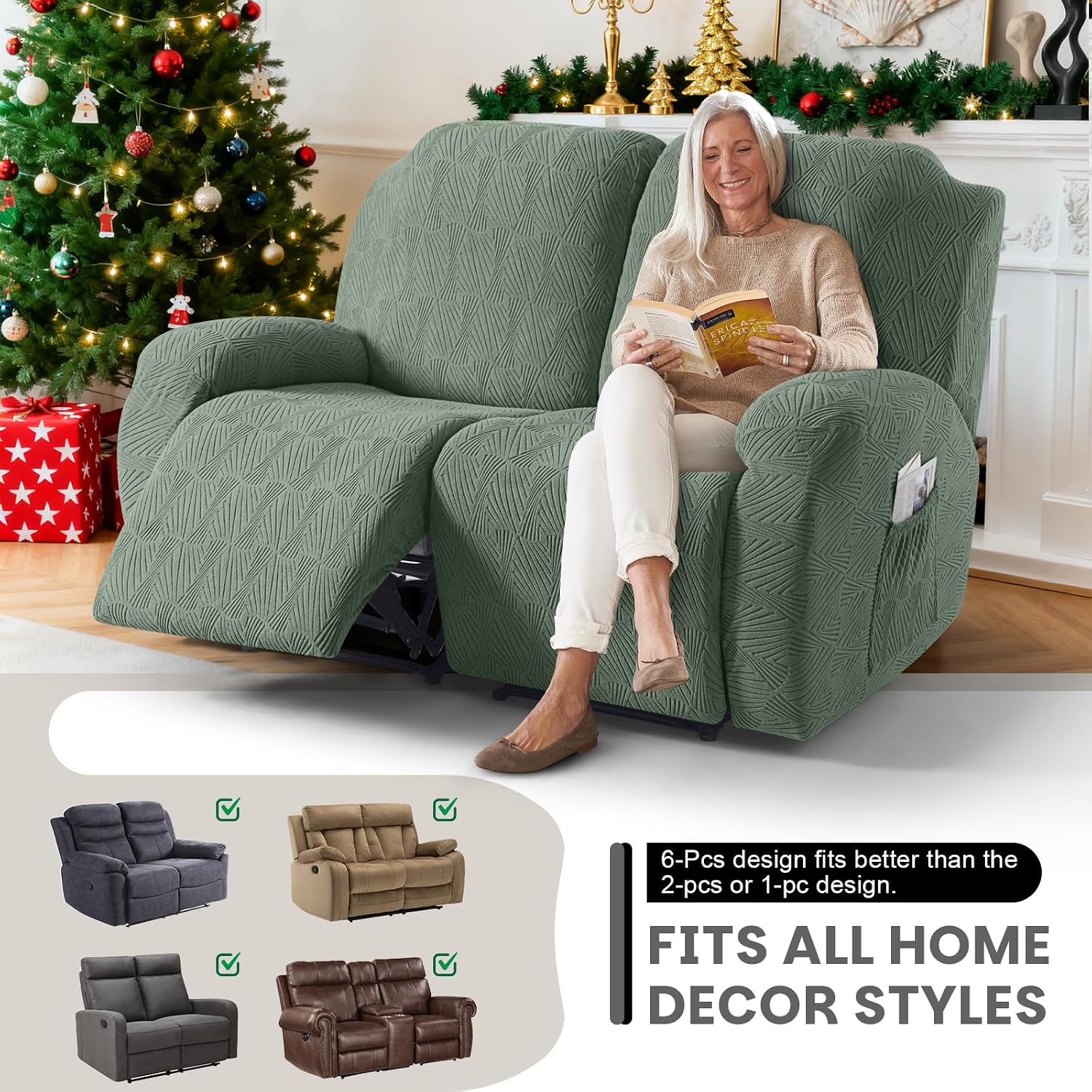 Detalle de VANSOFY Recliner Loveseat Cover, 6-Piece