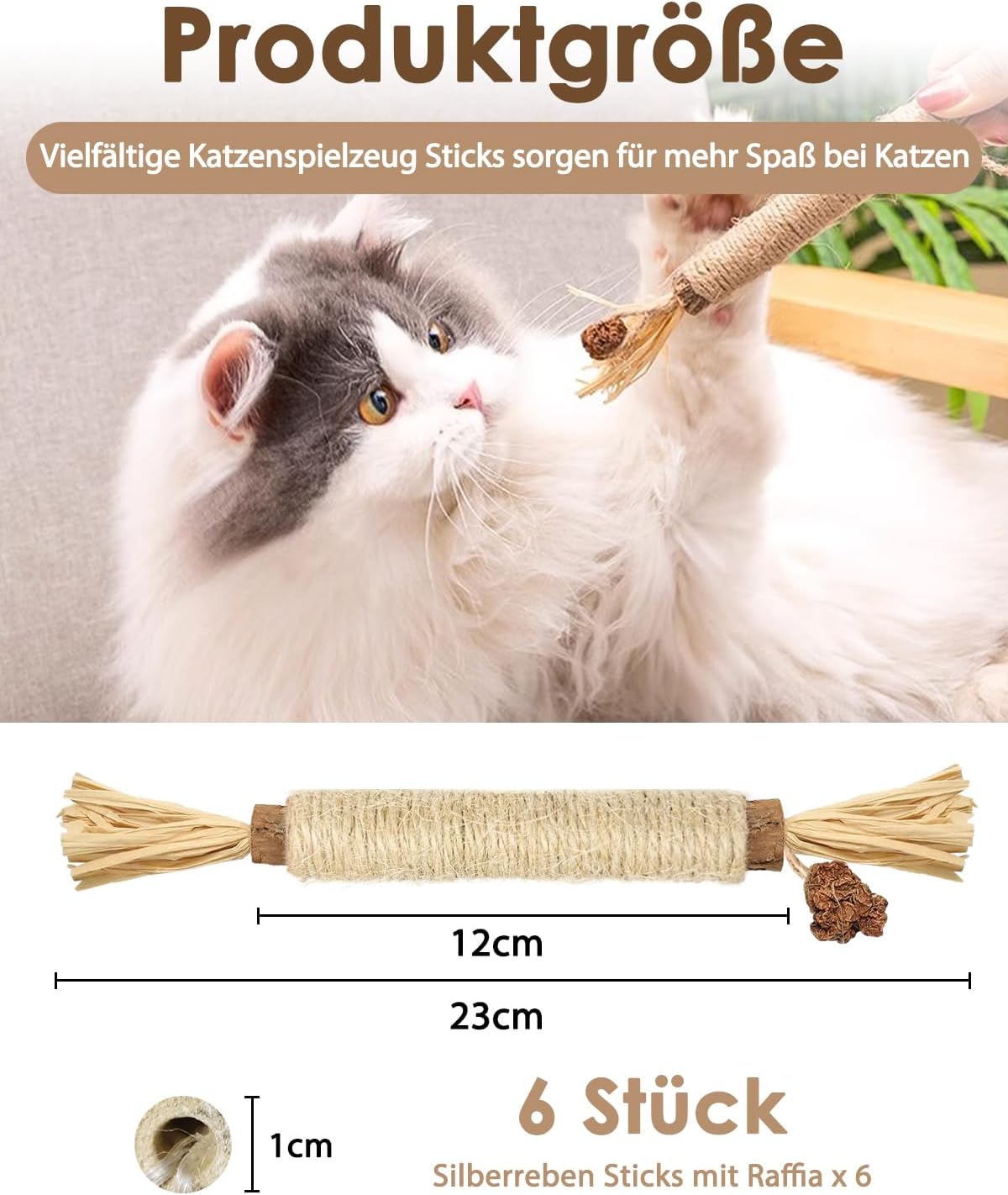 Detalle 2 de Nepfaivy Katzenspielzeug Katzenminze Sticks – 6 Stück Silbervine-Kauspielzeug für Katzen