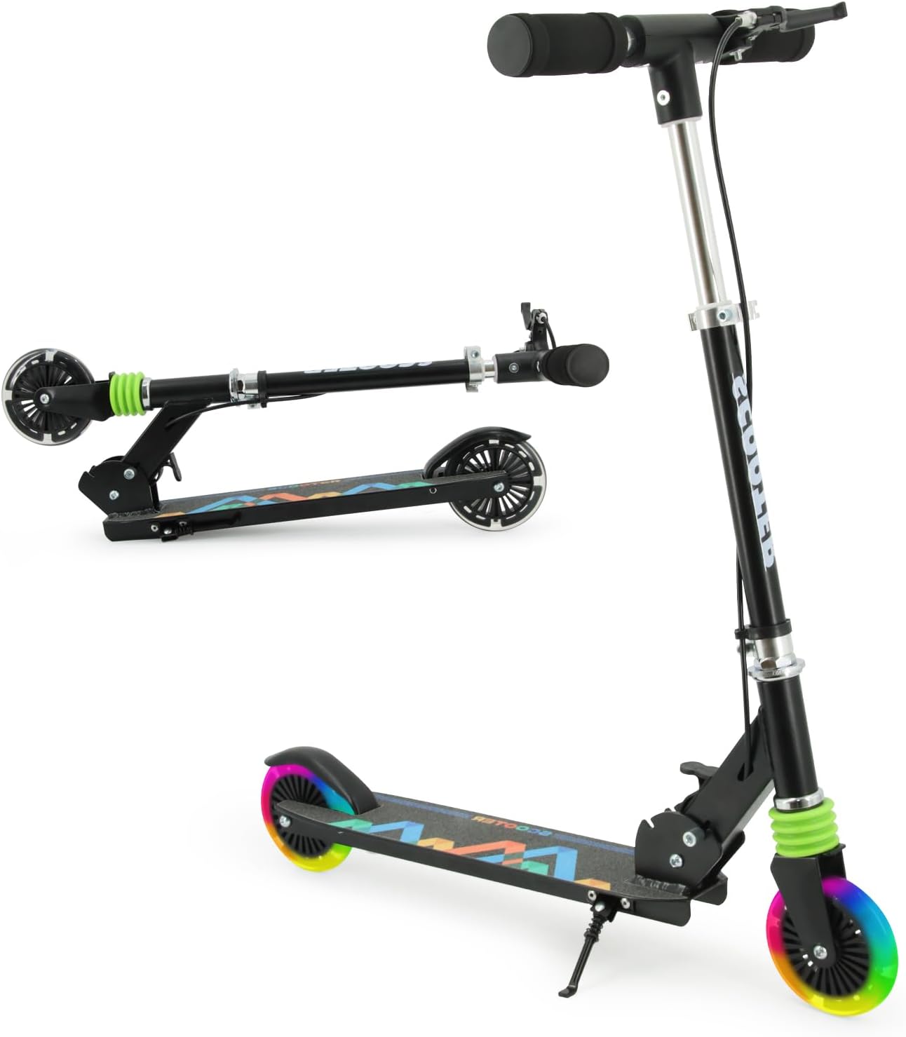 Detalle de TENBOOM Roller für Kinder ab 3 Jahren mit 2 Rädern, klappbar, 3-fach höhenverstellbar und LED-Rädern