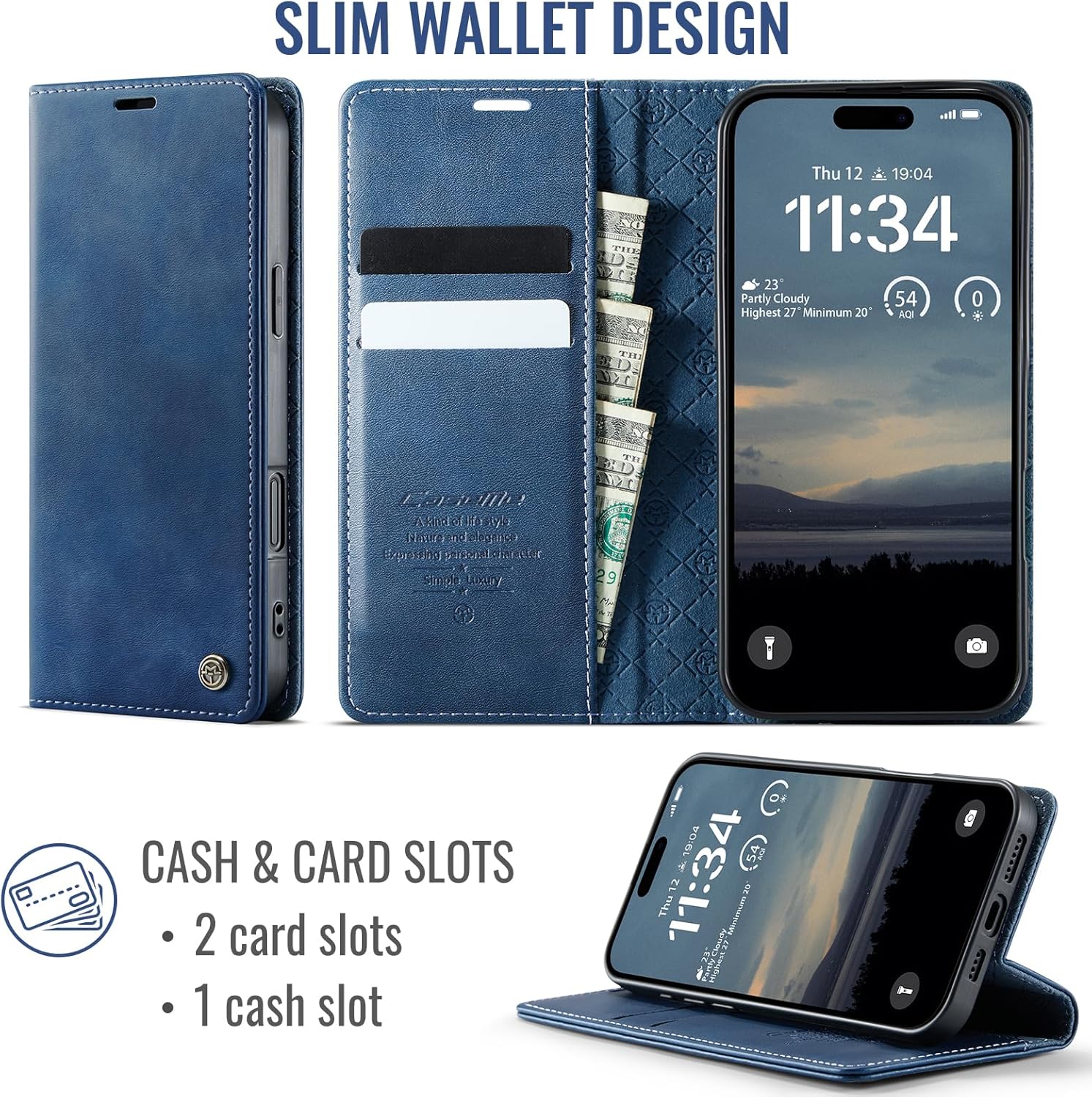 Thumbnail 2 de owlhold für iPhone 17 Klapphülle aus PU-Leder mit RFID-Schutz, Kartenfach und Standfunktion (blau)