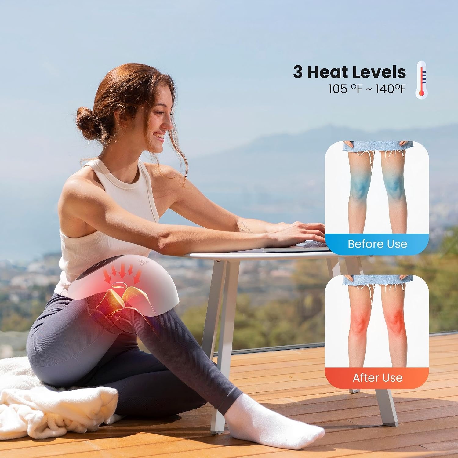 Detalle 2 de COMFIER Knie-Massagegerät kabellos mit Rotlicht, LCD-Display, Wärme- & Vibrationsmassage (3 Temperaturen)