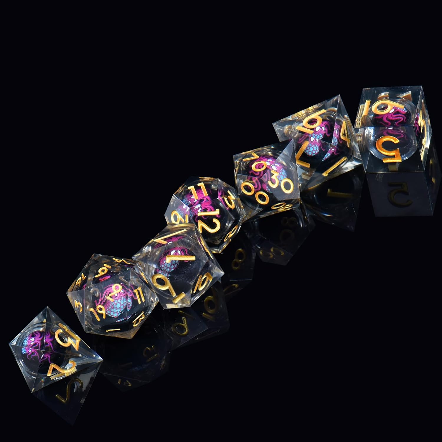 Thumbnail 4 de ORUZA 7 PCS S Dragon Eye DND Dice Liquid Core Resin Set