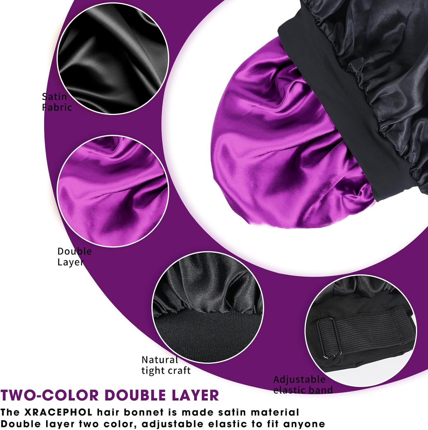 Thumbnail 2 de XRACEPHOL Silk Bonnet for Sleeping (Double Layer Satin, Adjustable) for Black Women