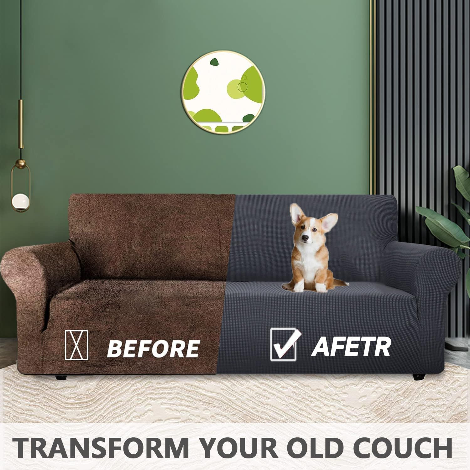 Detalle 2 de YSTELLAA Copridivano 3 posti elasticizzato antigraffio grigio scuro 🛋