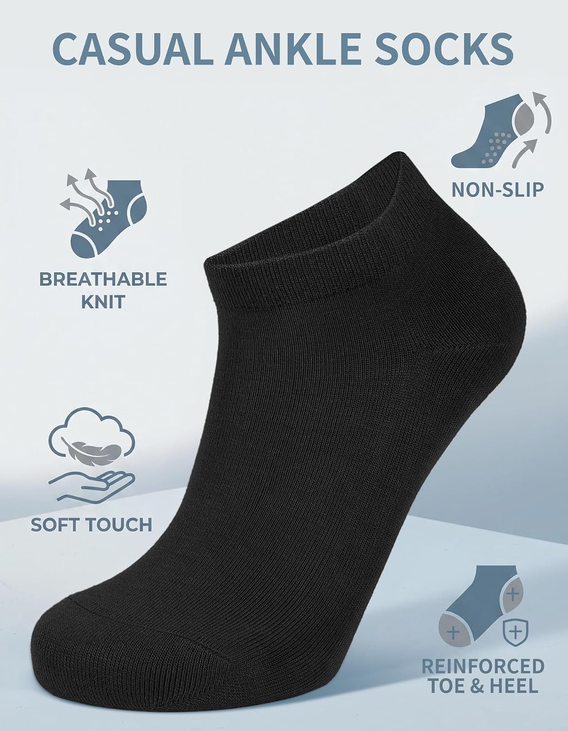 Detalle de CLOSEMATE 5/10 Pairs Ankle Socks in breathable cotton with non-slip low-cut comfort