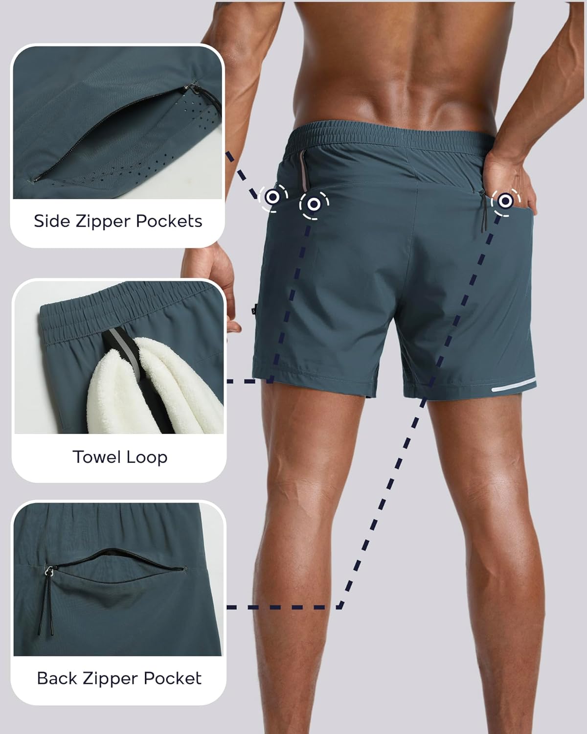 Detalle 2 de MaaMgic Men’s Athletic Running Shorts with Liner (Ultra Lightweight 5"/7")