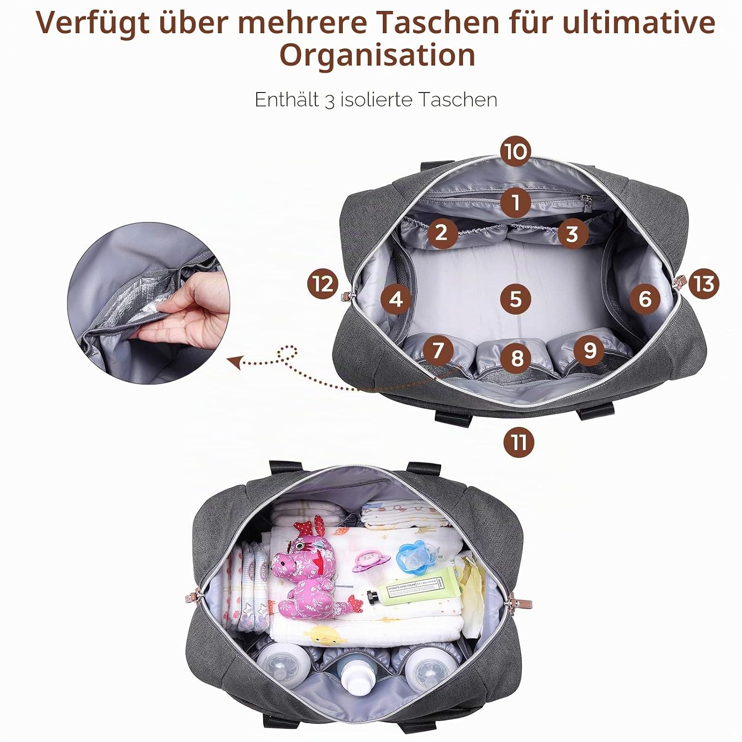 Thumbnail 4 de Dikaslon Wickeltasche mit Schnullertasche und Wickelunterlage – Große Reisetasche 👶