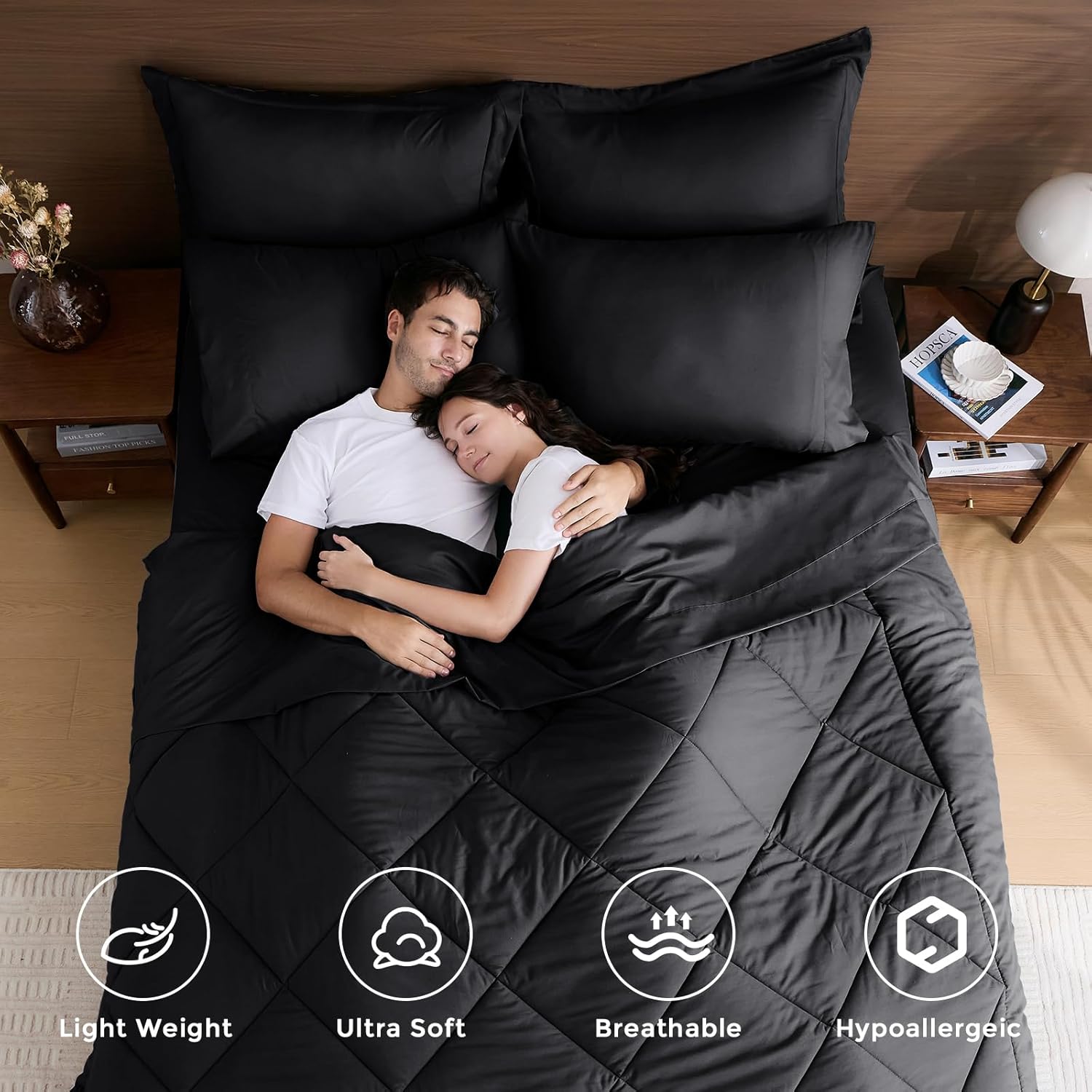 Detalle 2 de HEVUMYI Black Queen Comforter Set 7-Piece