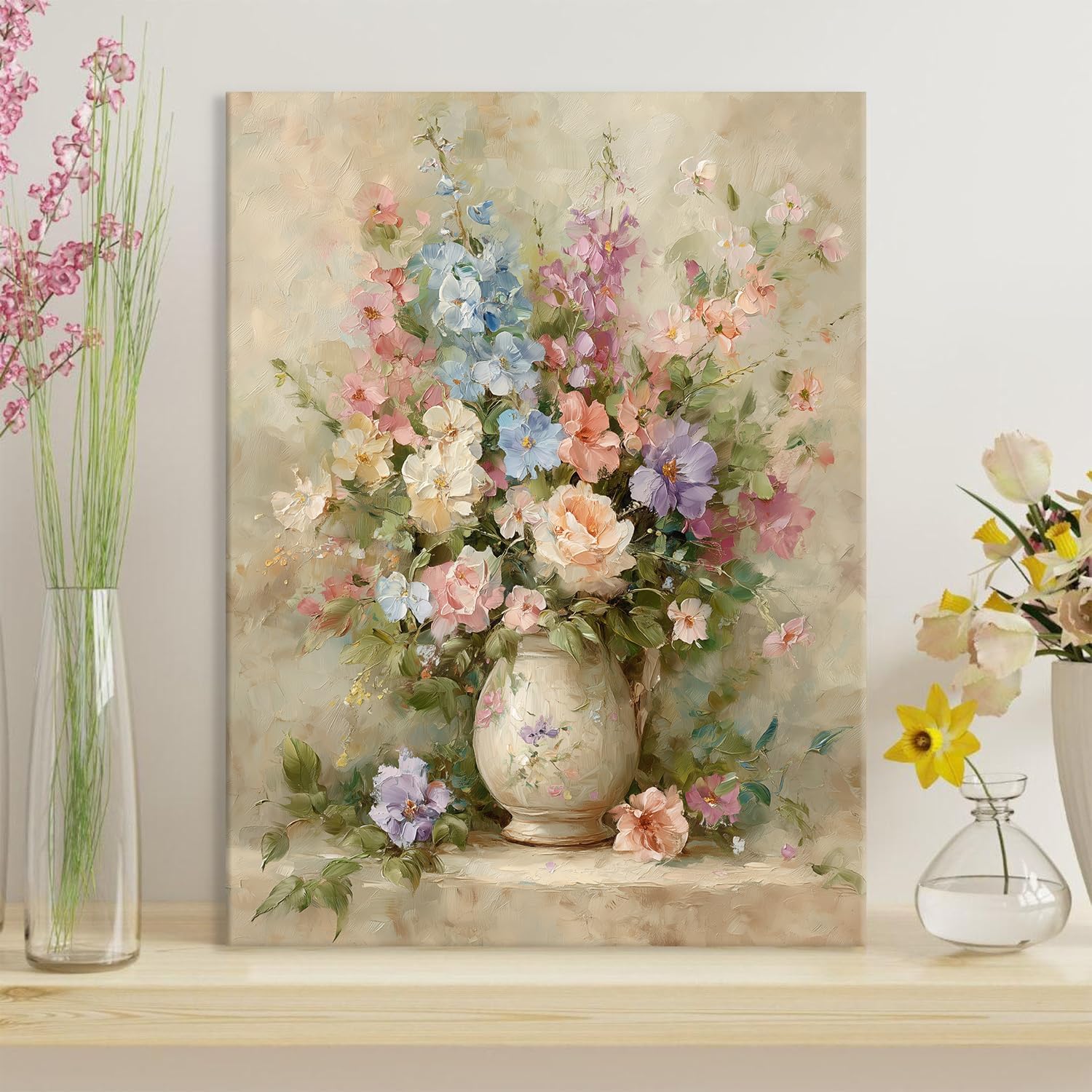 Detalle 2 de Botanical vintage floral wall art canvas print (12 x 16 inch, 1 panel) – vase bouquet still life decor