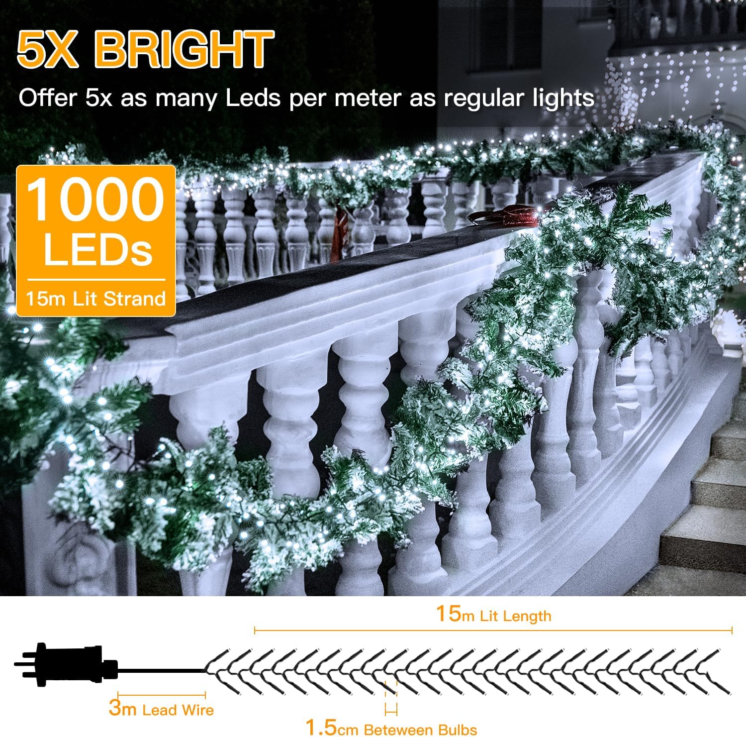 Thumbnail 3 de Ollny Outdoor Cluster Christmas Lights 15m, 1000 LEDs 🎄