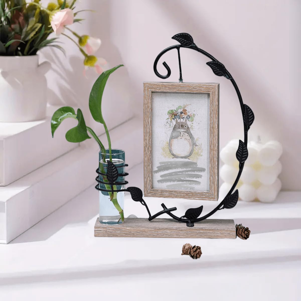 Thumbnail 2 de Lajiakoy Cadre photo 10x15 cm en bois noir avec vitre acrylique et support en métal (vase + arbre)