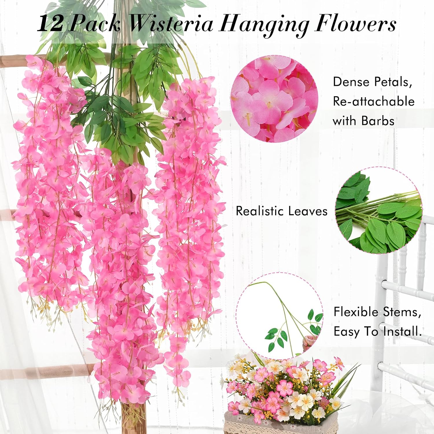 Detalle de Waipfaru Artificial Wisteria Flowers, 12-Pack