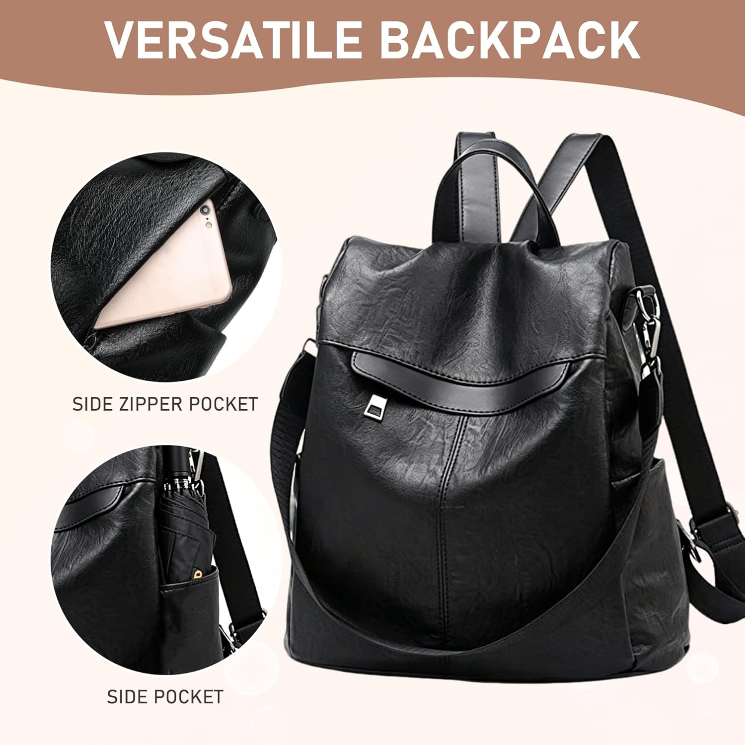 Detalle de shepretty Anti-Theft Backpack for Women – Travel Rucksack in Artificial Leather