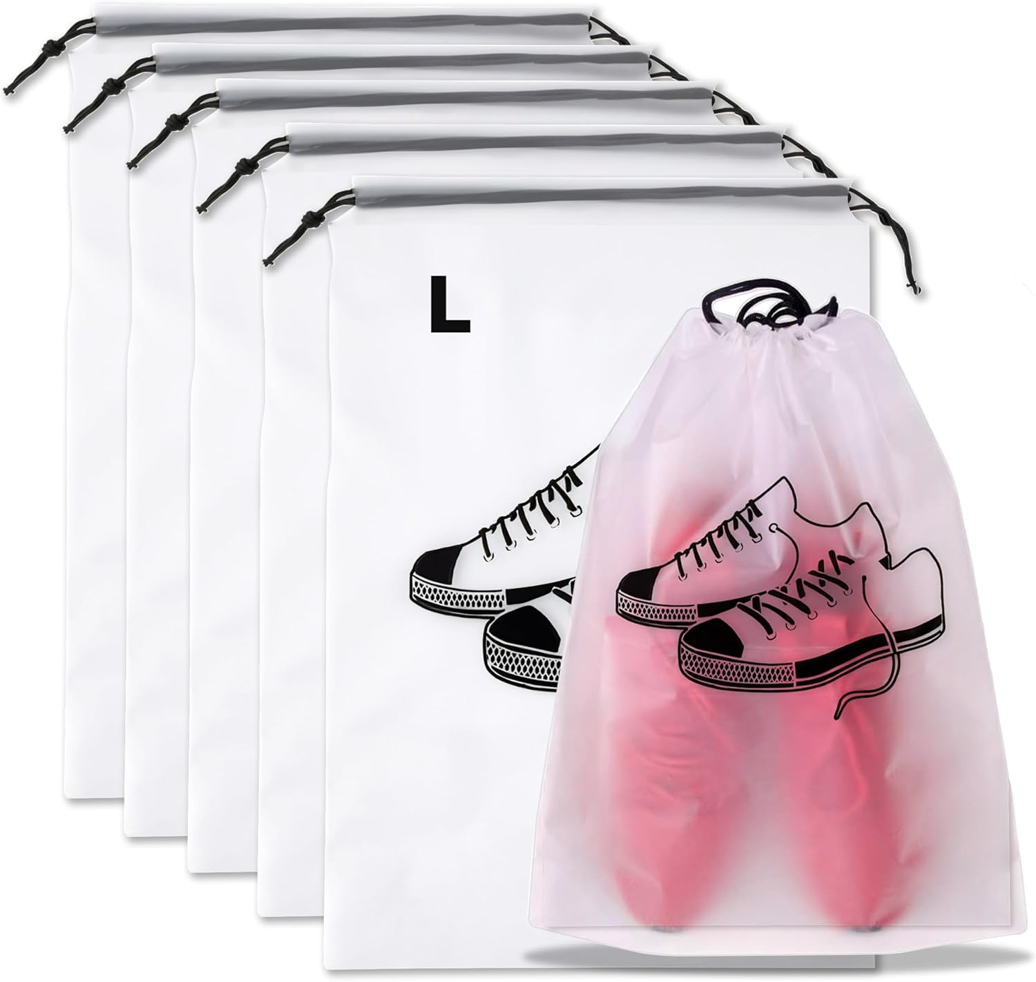 Detalle de Lammcou Sac à Chaussures Imperméable – Sacs transparents avec cordon (Grand et Moyen), Noir