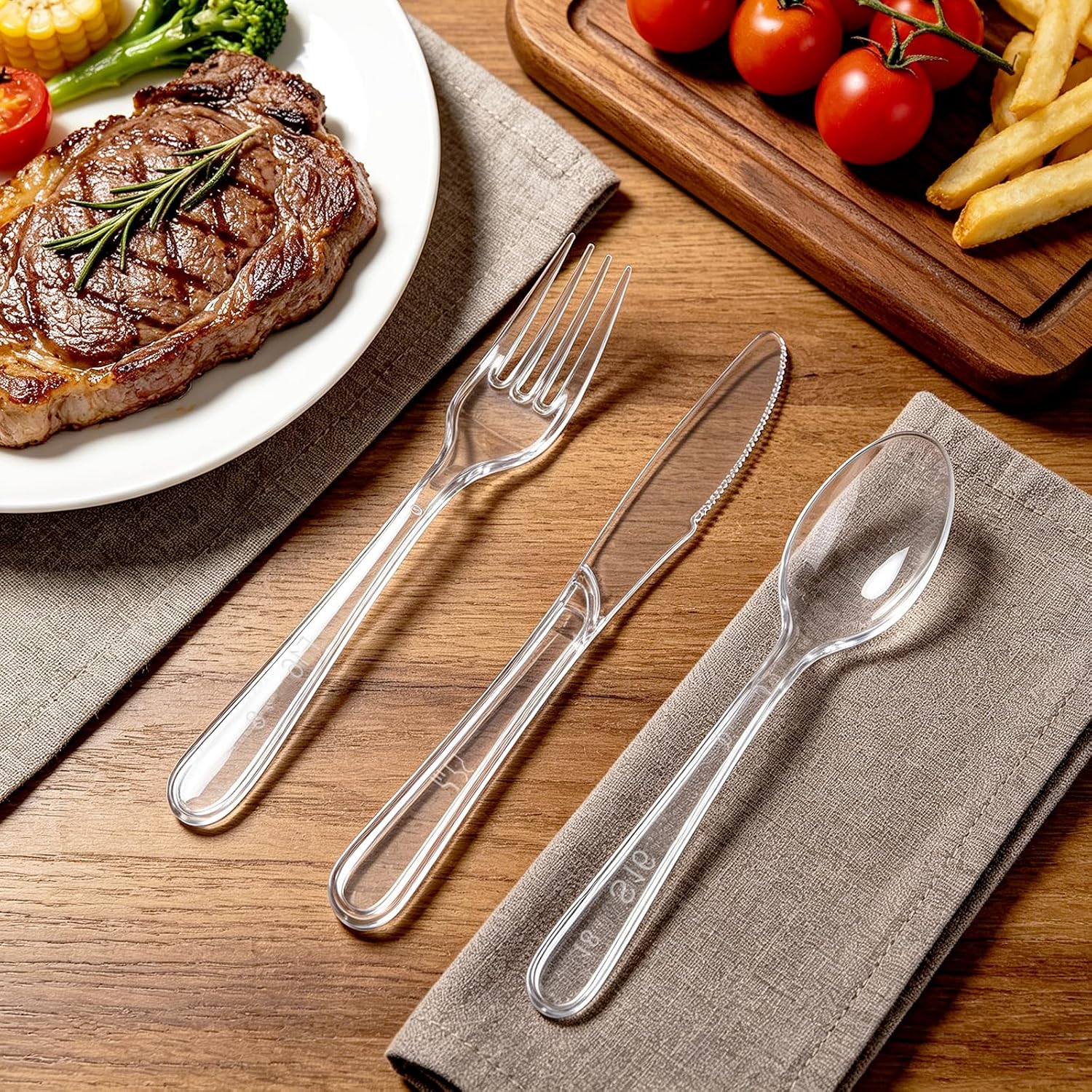 Thumbnail 5 de Lamosi 360 Count Extra Heavy Duty Clear Plastic Silverware Set (150 forks, 150 spoons, 60 knives)