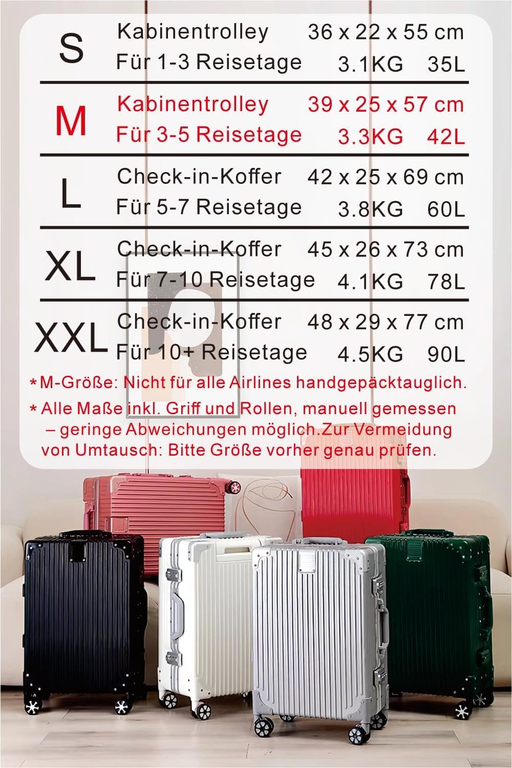 Thumbnail 6 de Aoliwei Aluminiumrahmen Koffer M (57 cm) Handgepäck – 42 l Hartschalen-Trolley mit TSA & 360° Rollen, silber