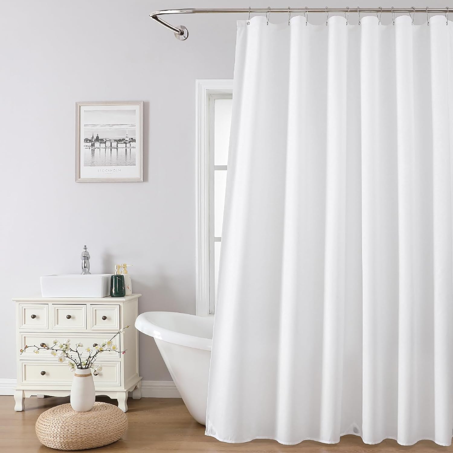 Thumbnail 1 de THAIGEE 72x72in Water-Repellent Fabric Shower Curtain Liner — Hotel-Quality, Magnetic, Rustproof, Quick-Dry