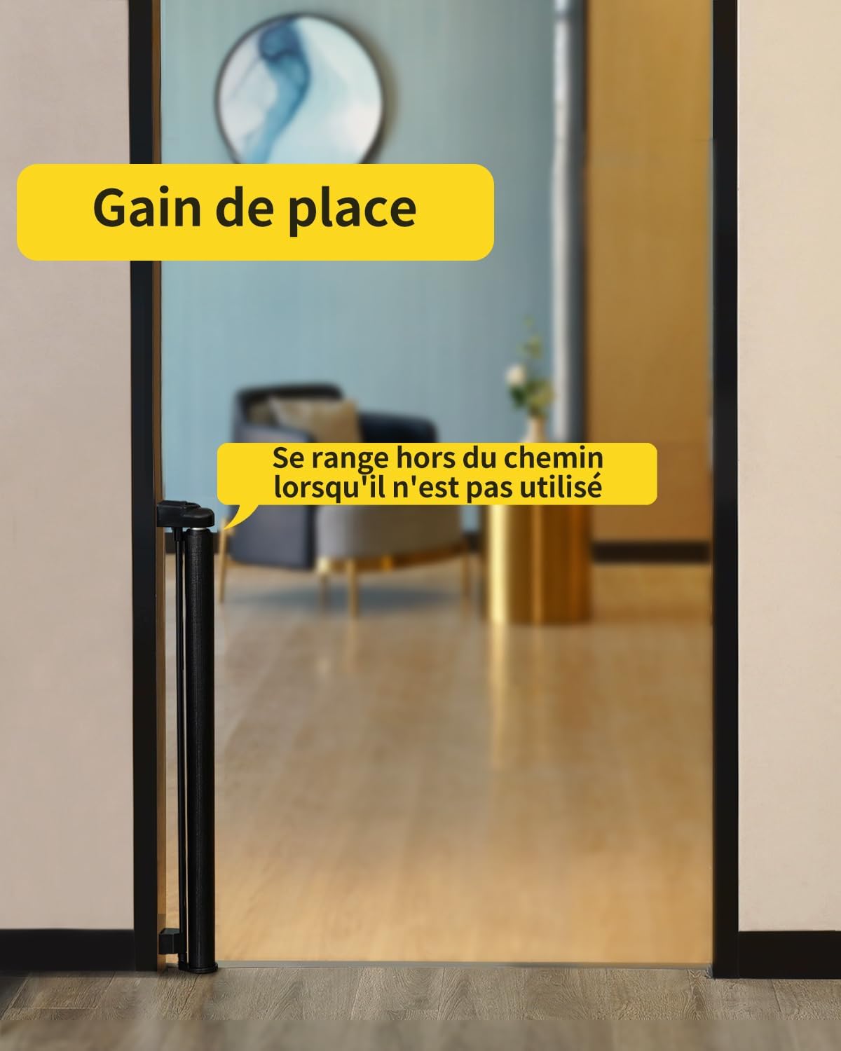 Detalle 2 de Barrière de Sécurité Rétractable pour Bébé et Animaux – Extensible 0-140 cm, Noir