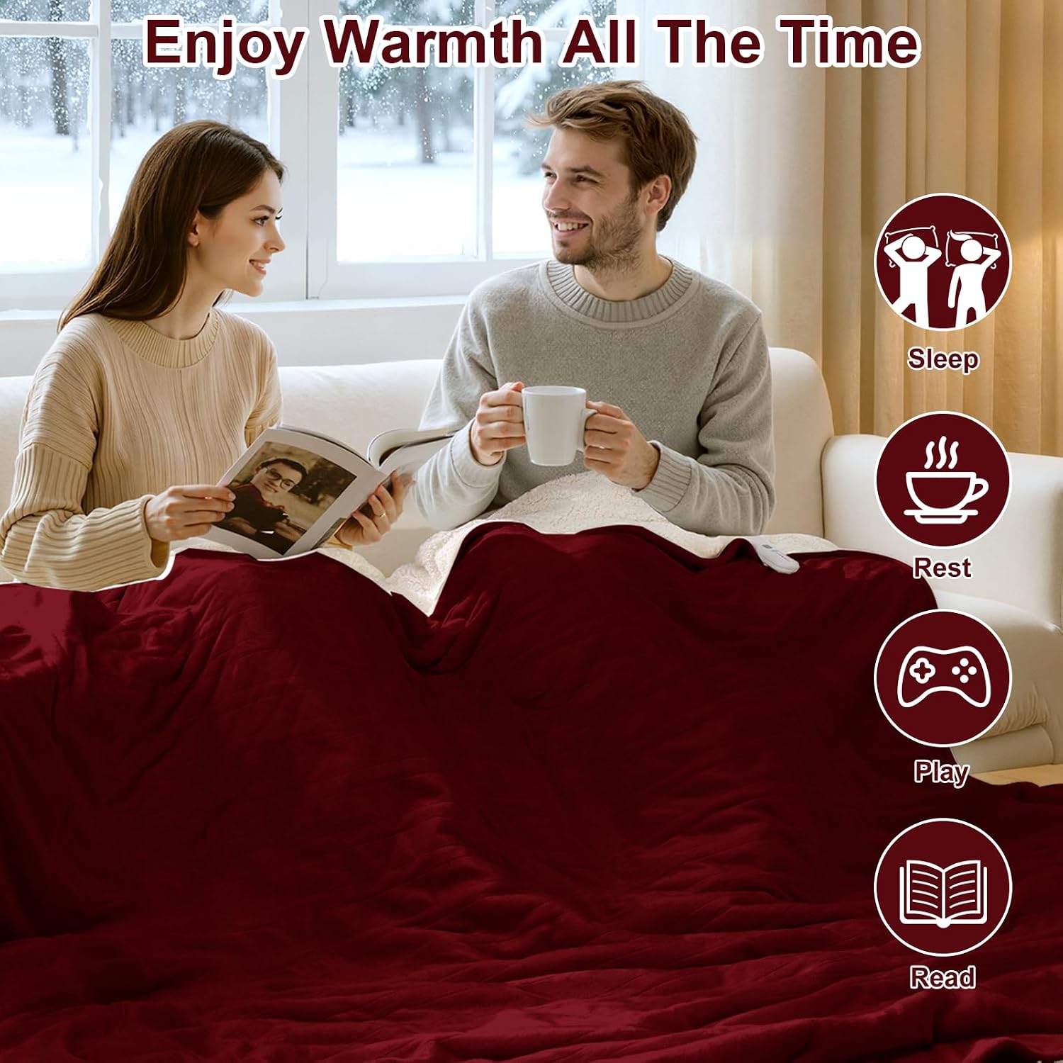 Detalle de FVERWAG TMCX-EB8490 Queen Electric Blanket, Dual Controls, Flannel & Sherpa