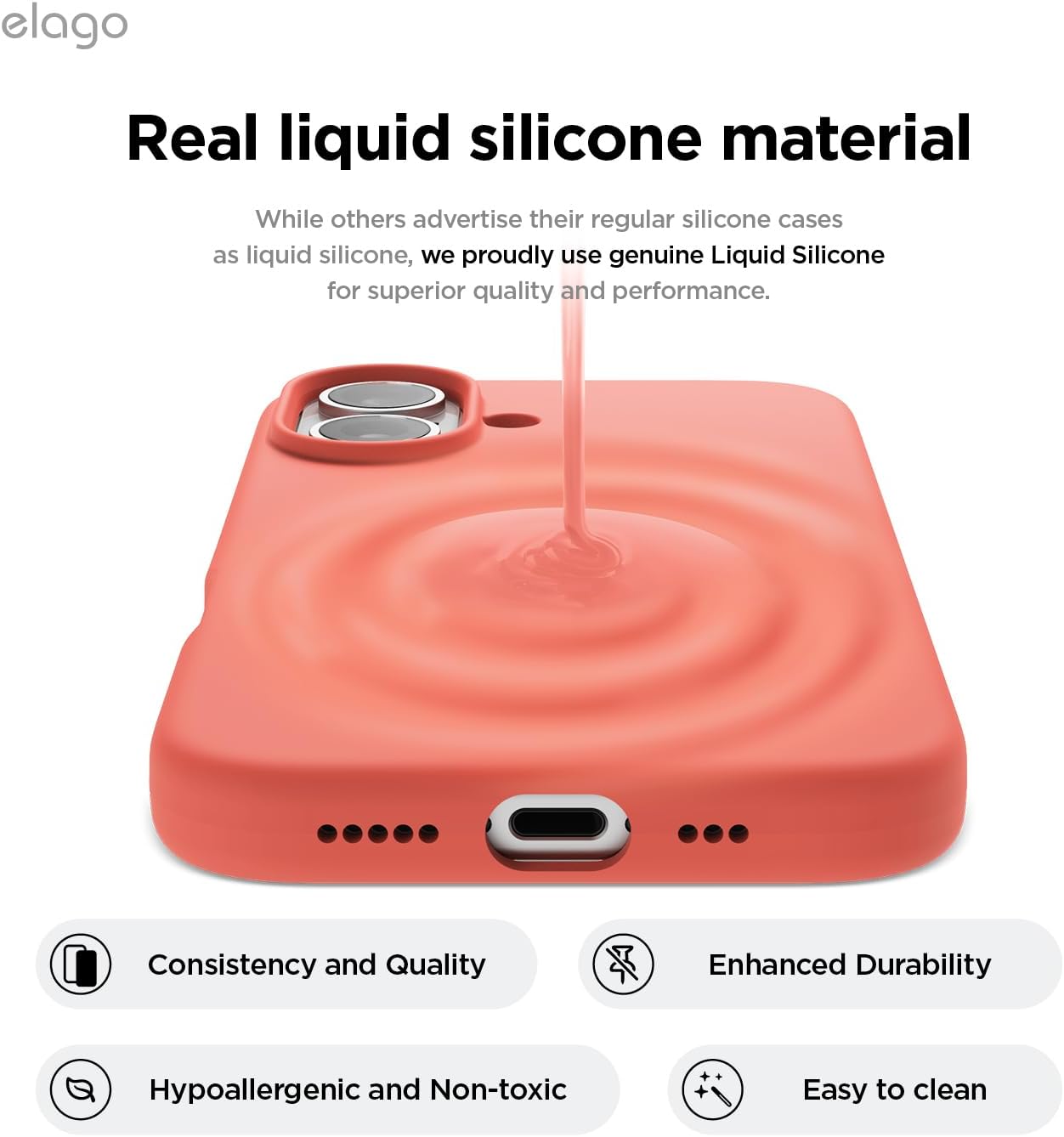 Thumbnail 2 de elago iPhone 16 compatible liquid silicone case (Pomelo Pink) with soft microfibre lining
