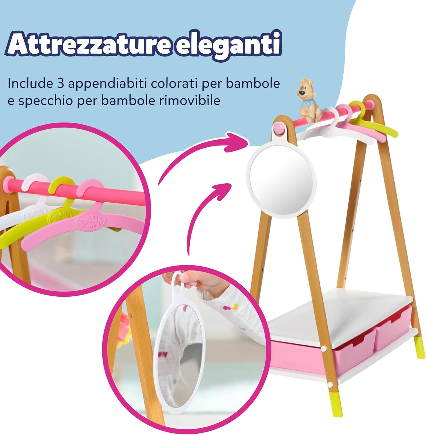 Thumbnail 3 de BABY born 830000 Appendiabiti – Appendiabiti in legno con Specchio, 3 ganci e 2 cassetti per bambini dai 3 anni