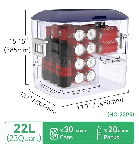 Detalle de BINGI 22 Litre 12V Compressor Fridge – Portable Car Refrigerator Freezer (-18°C to 15°C) Blue
