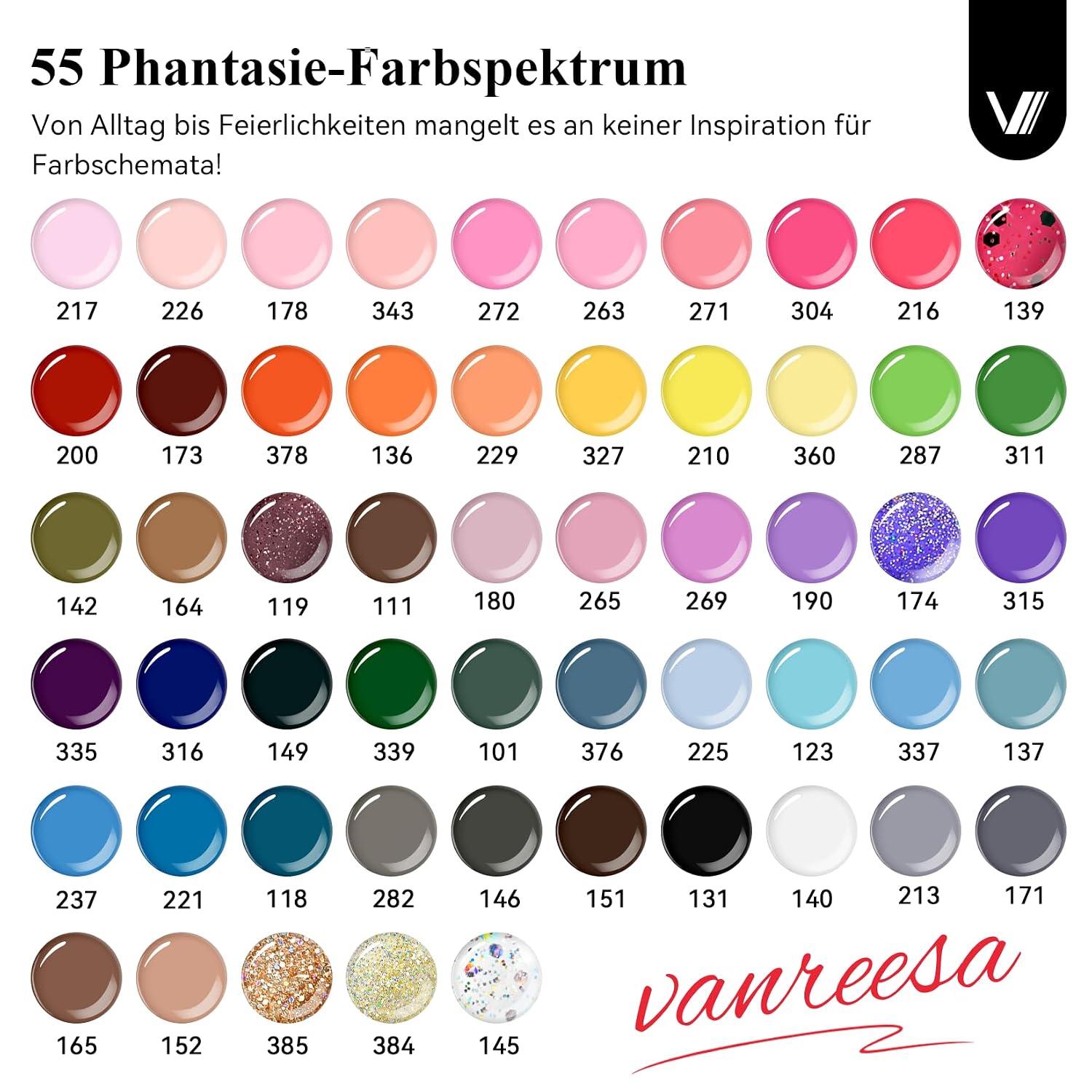Thumbnail 1 de VANREESA UV-Nagellack-Set mit 55 Farben, Unterlack und Überlacken (inkl. Glitzer & mattem Finish)