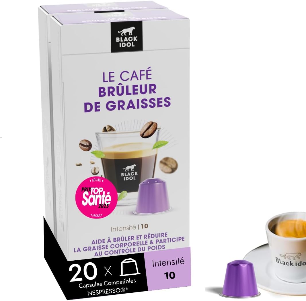 Detalle de Black Idol Café Brûleur de Graisses Lungo – Capsules compatibles Nespresso, pack 20