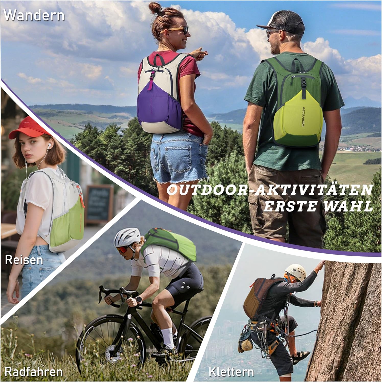 Thumbnail 6 de BECOJADDE 15L Wanderrucksack mit Faltfunktion – leichter Daypack für Camping, Outdoor und Reisen (olivgrün/gelb)