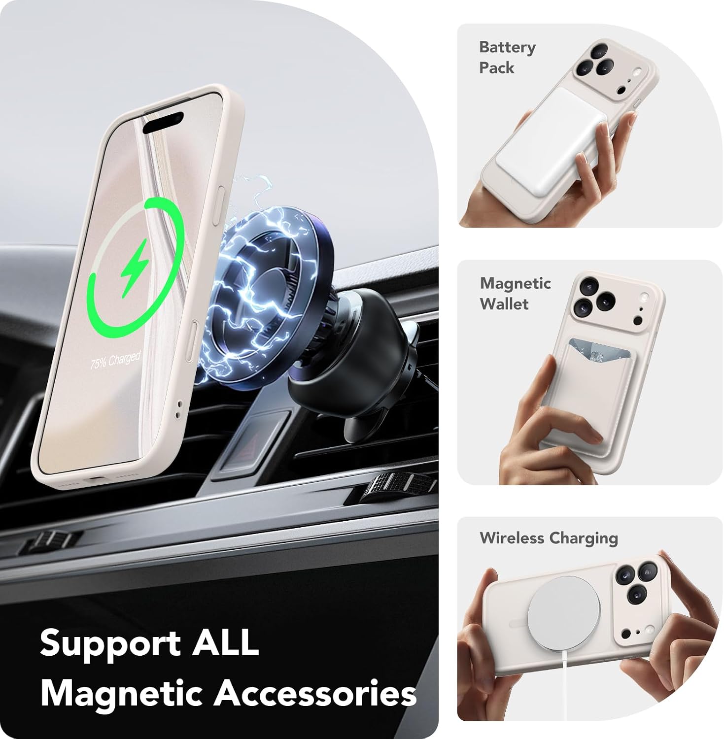 Detalle de CAPRARO JKTPK iPhone 17 Pro Max Case, MagSafe, Full Camera Protection, Stone