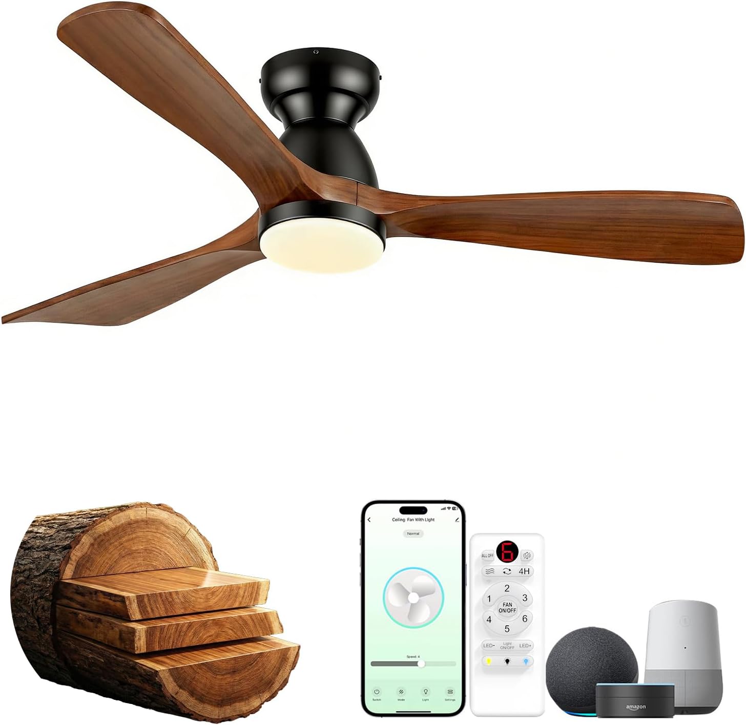 Detalle de ORGINESE 8726L-52 52-Inch Flush-Mount Ceiling Fan, Dark Walnut, Dimmable LED