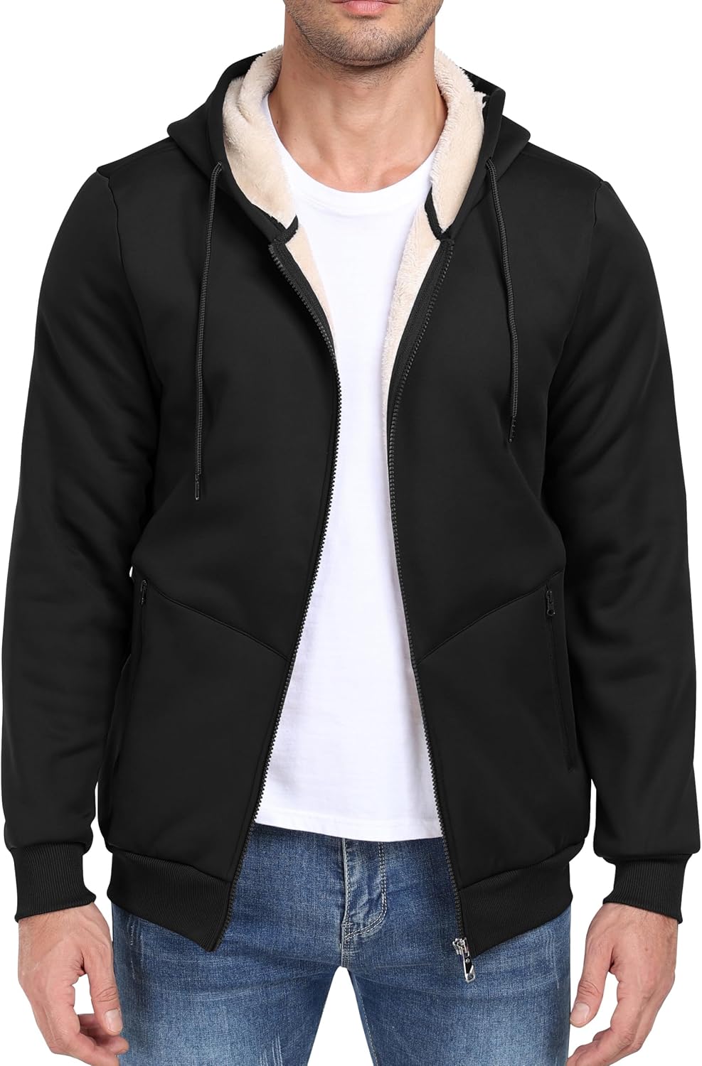 Detalle de MoFiz Men's Sherpa-Lined Full-Zip Hoodie