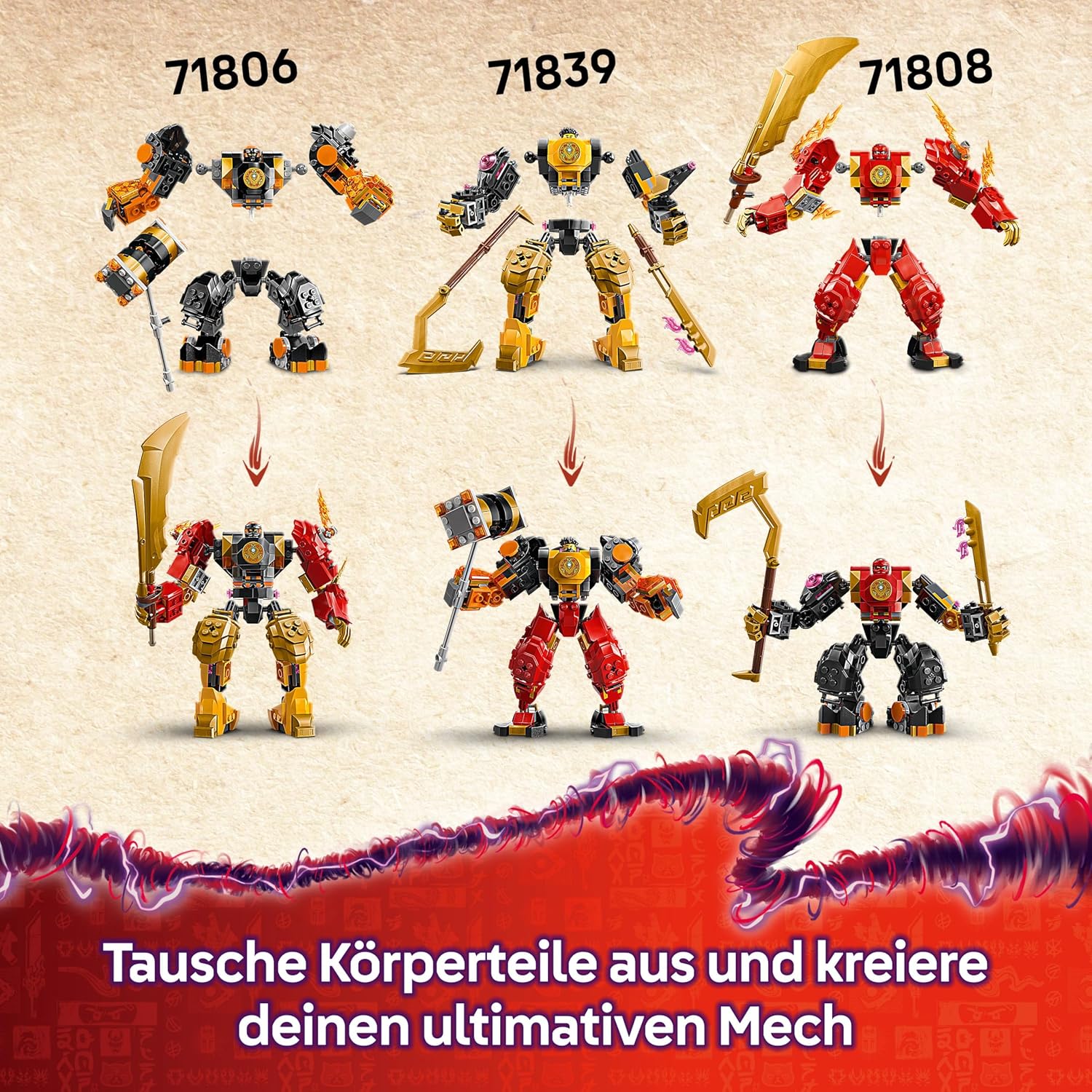 Detalle 2 de LEGO NINJAGO 71839 Arins Spinjitzumech – bewegliche Mech-Figur mit 2 Minifiguren und Baby Ryu
