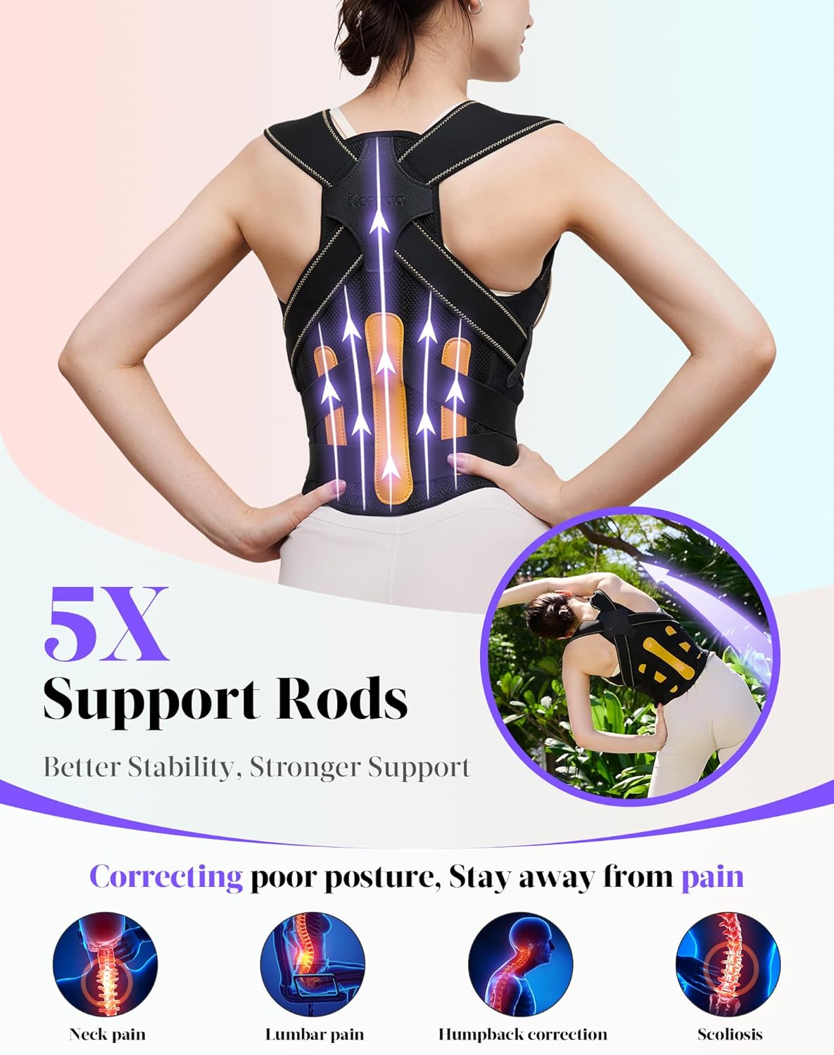 Thumbnail 1 de Posture Corrector 5‑Rod Full Back Support Medium