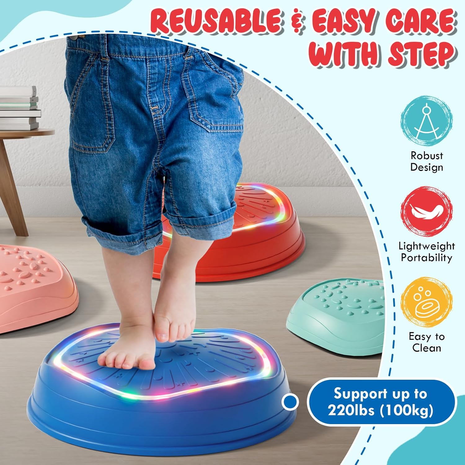 Thumbnail 4 de Lehoo Castle Light Up & Music Balance Stepping Stones – Sensory Play for Kids