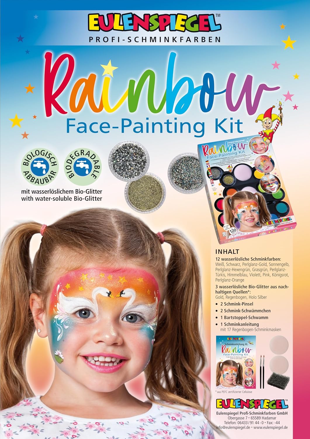 Eulenspiegel Rainbow Face Schmink-Palette 12 Farben