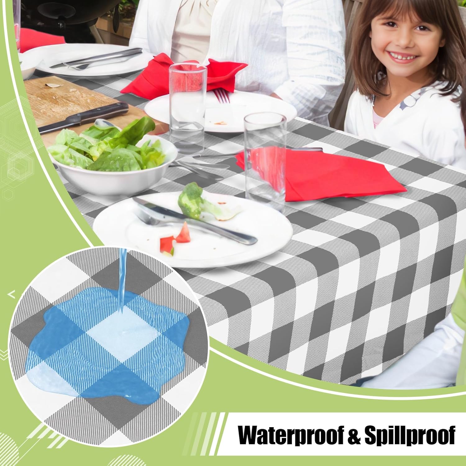 Detalle 2 de Smiry Square Table Cloth, 54x54, Waterproof Vinyl with Flannel Backing in Grey & White Buffalo Plaid