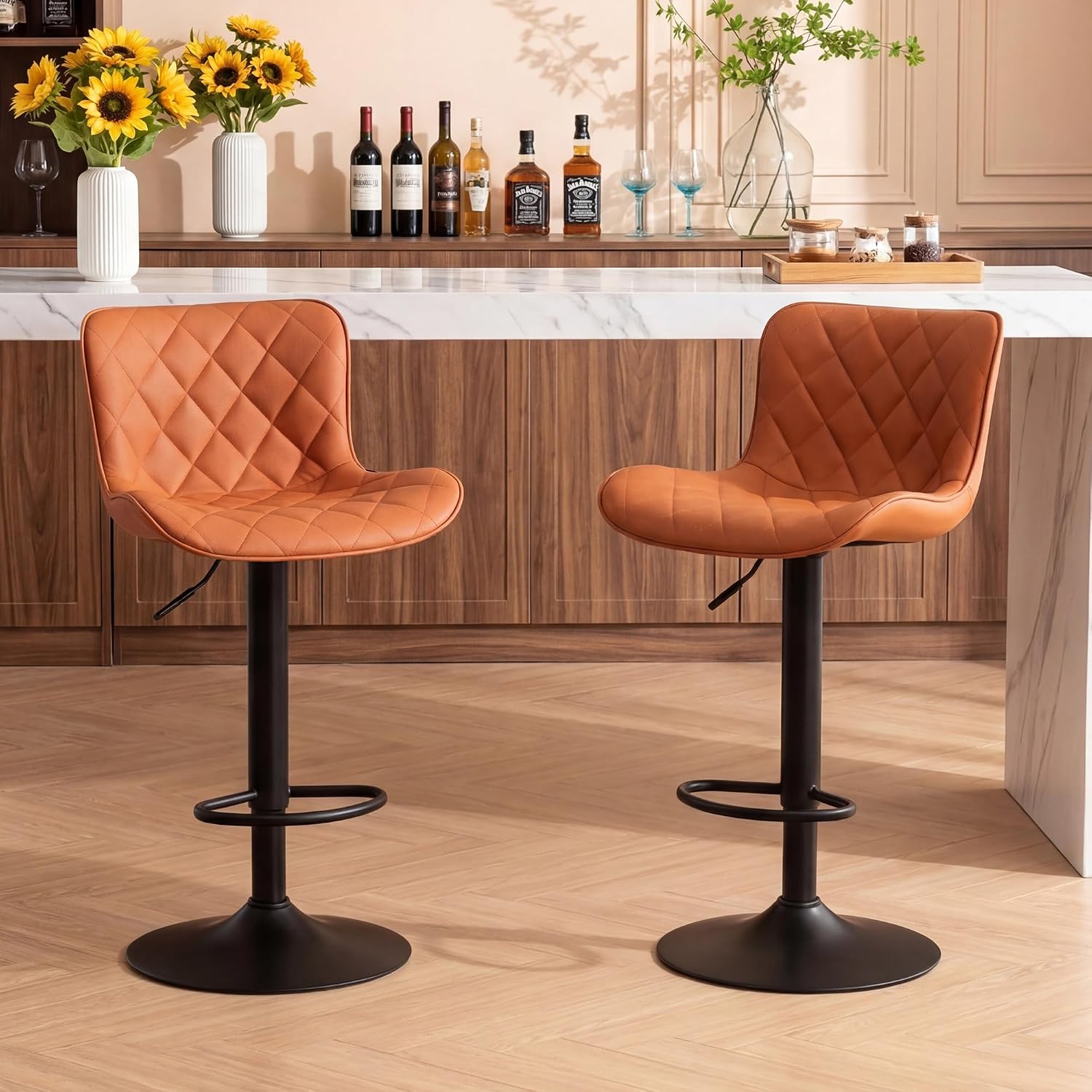 Detalle de Kidol & Shellder BLTCA-1932 Swivel Bar Stools, Set of 2, Rust Red Faux Leather