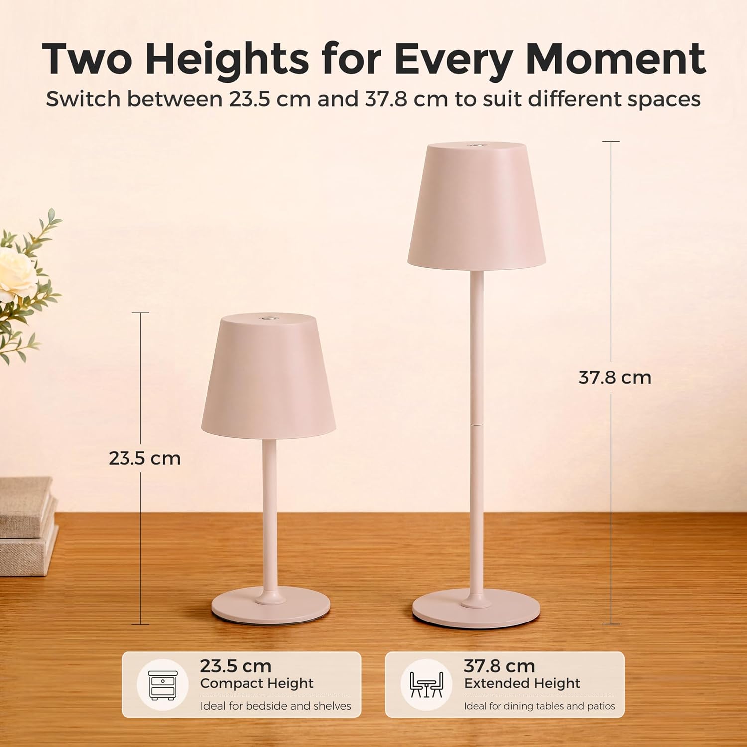 Detalle de UPXNBOR Rechargeable Table Lamp: 3-Color Stepless Dimmable LED Bedside Light